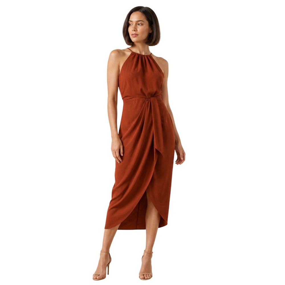 Shona Joy Luxe Tie Front Cocktail Dress Sangria US 4 Draped Wedding Guest